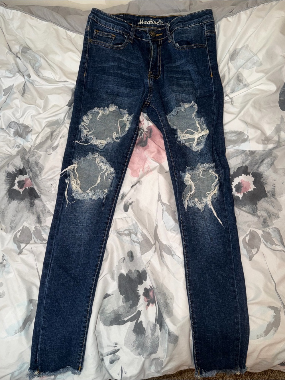 Machine Dark Blue Ripped Skinny Jeans